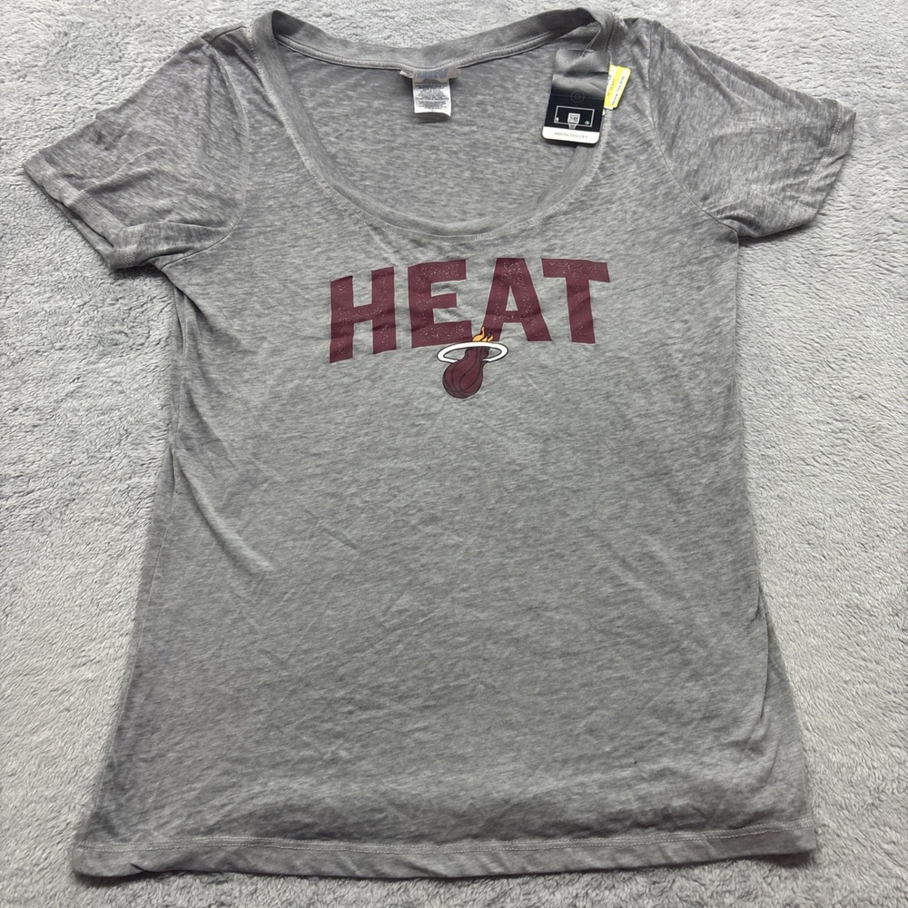 Miami‎ Heat NBA Women's L Deep Scoop Neck Soft Thin Tshirt Heather Gray